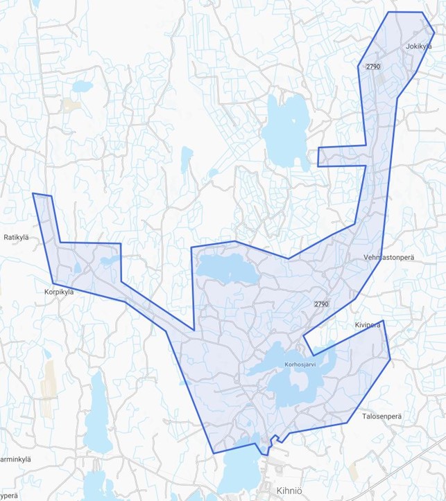 Pohjois-Kihniön valokuituhankkeen kartta
