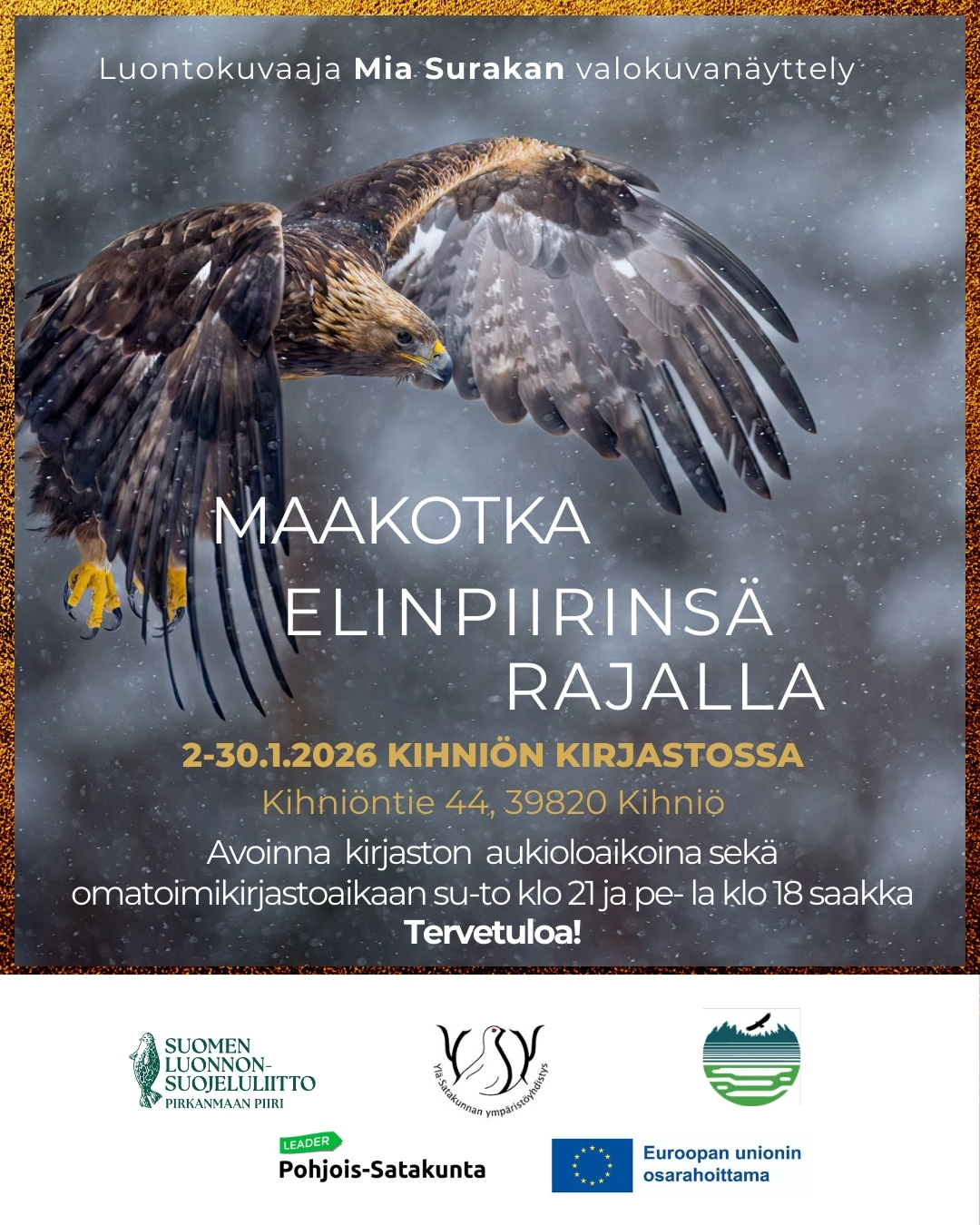 Maakotka elinpiirinsä rajalla -näyttely kirjastossa tammikuun ajan