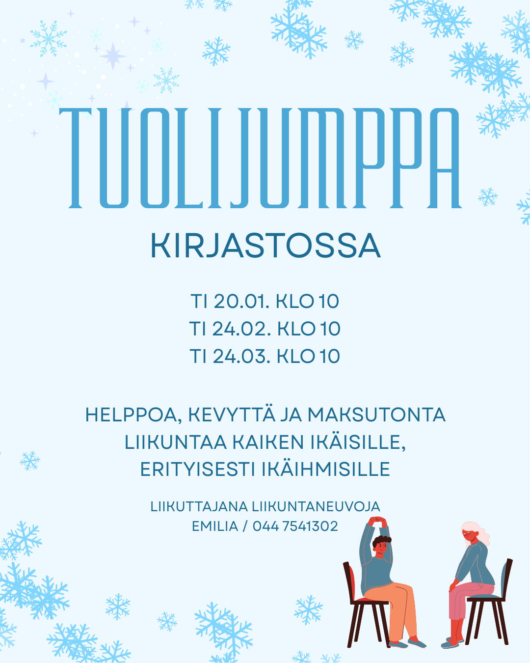 Tuolijumppaa kirjastossa -mainos